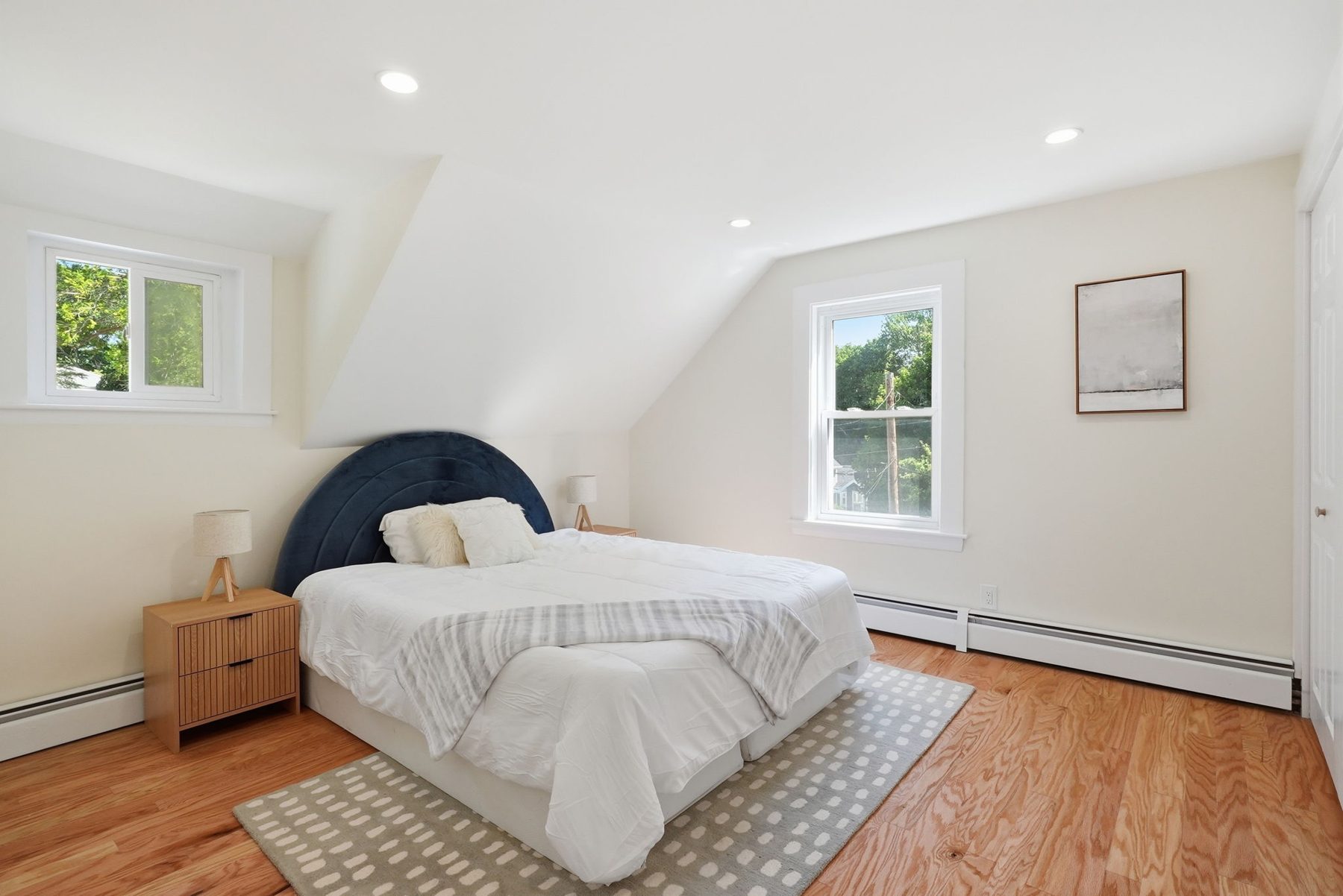 Pemberton bedroom navy — navy arch headboard — after